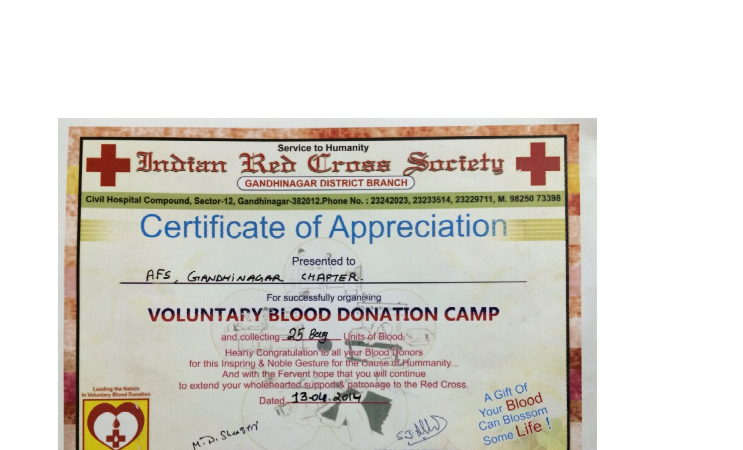 Red Cross Certificate of Appreciation